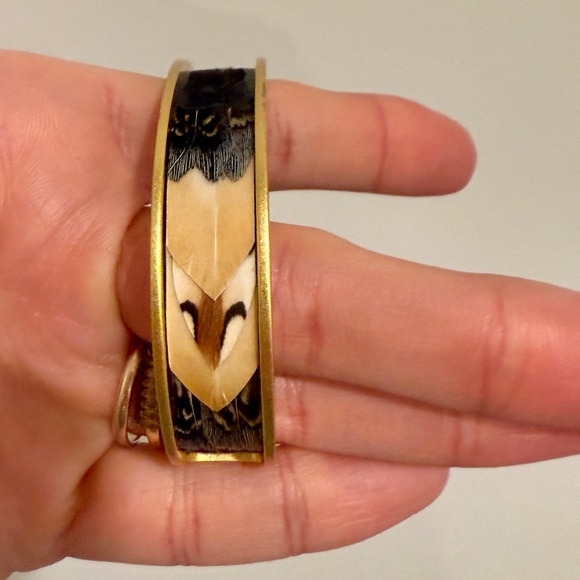 BRACKISH Nome Thin Cuff Bracelet - pheasant and quail feathers 24kt gold plated - Picture 5 of 8